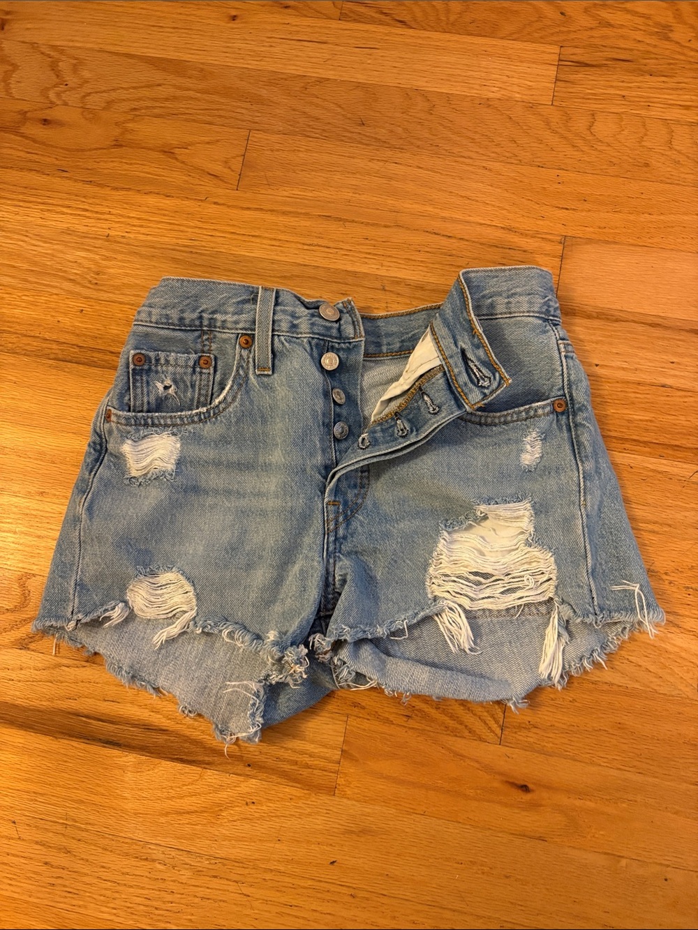 Levi's Light Blue Ripped High-Rise Denim Shorts